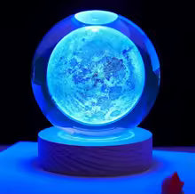 3D Crystal Ball with LED Lamp base Laser Engraved Glass Ball Astronomy Panet Crystal Decoration for bedroom Birthday Gift