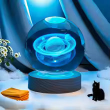 3D Crystal Ball with LED Lamp base Laser Engraved Glass Ball Astronomy Panet Crystal Decoration for bedroom Birthday Gift