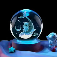 3D Crystal Ball with LED Lamp base Laser Engraved Glass Ball Astronomy Panet Crystal Decoration for bedroom Birthday Gift