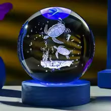 3D Crystal Ball with LED Lamp base Laser Engraved Glass Ball Astronomy Panet Crystal Decoration for bedroom Birthday Gift
