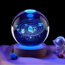 3D Crystal Ball with LED Lamp base Laser Engraved Glass Ball Astronomy Panet Crystal Decoration for bedroom Birthday Gift